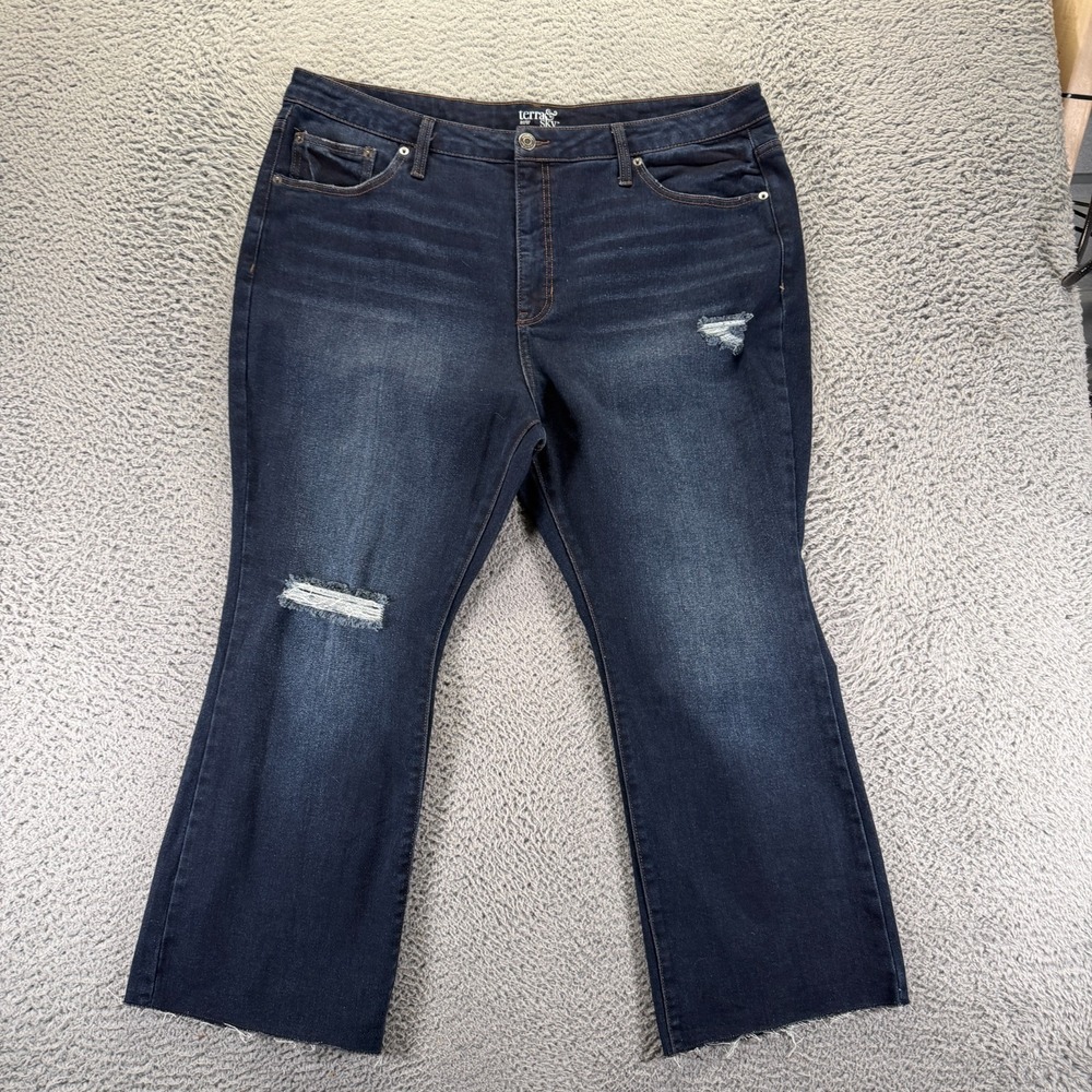 Terra & Sky Jeans Womens 20W Blue Cotton Denim Cropped Distressed Faded Stretch